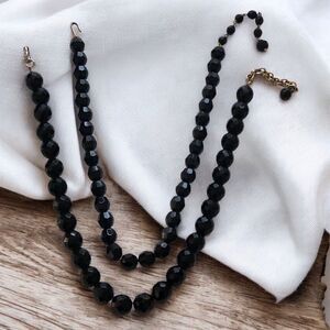 BOGO Jet Black Faceted GLASS Beaded Vintage Necklaces
